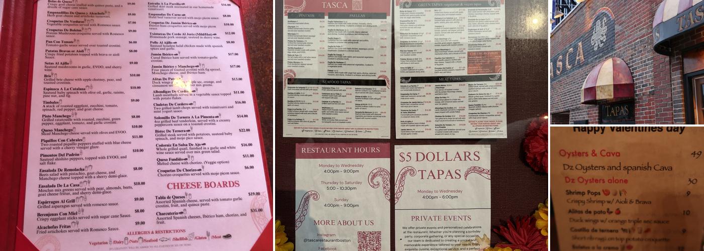 Tasca Restaurant Menu