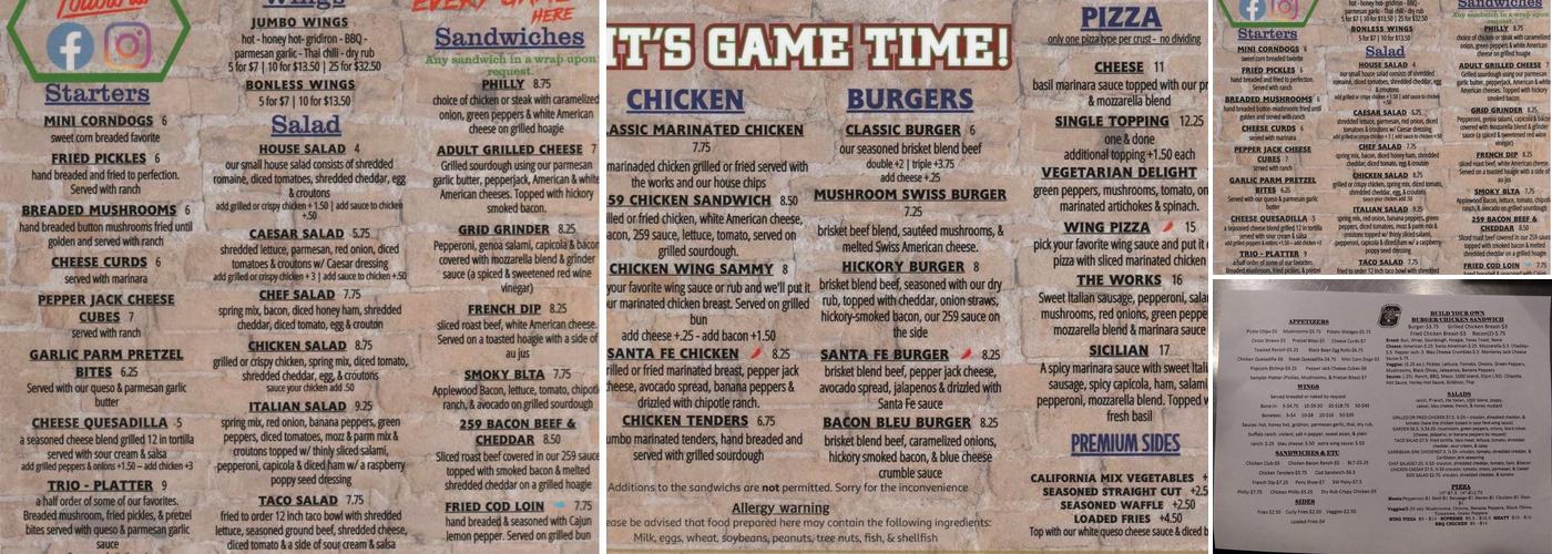 Gridiron Grill Menu