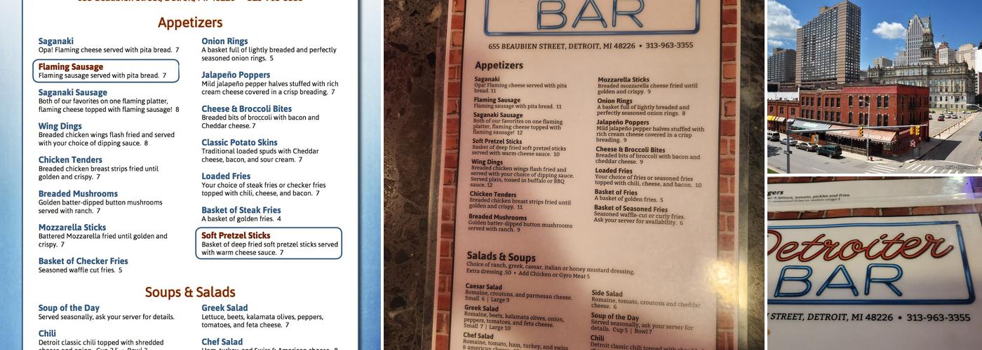 Detroiter Bar Menu