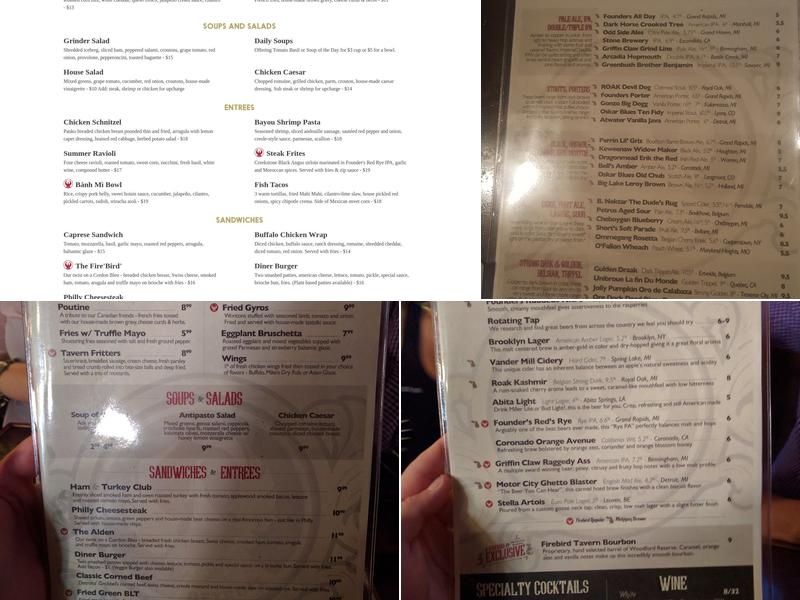 Firebird Tavern Menu