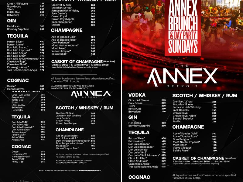 Annex Nightclub Menu