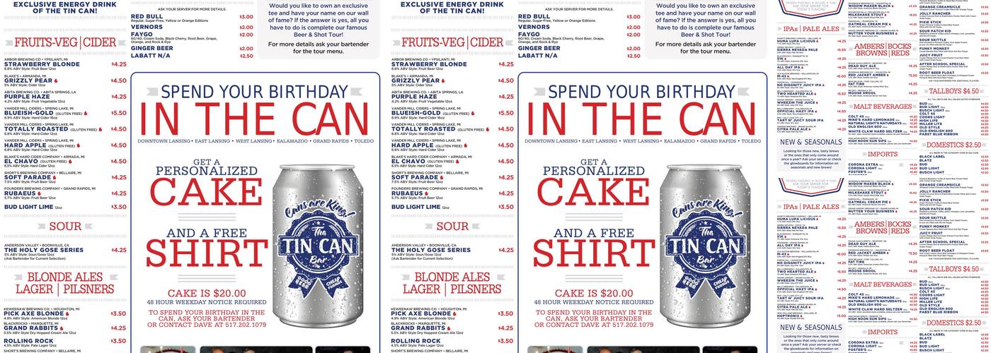 The Tin Can Menu