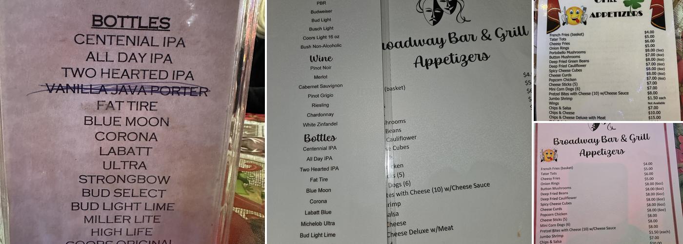 Broadway Bar Menu
