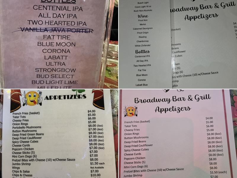 Broadway Bar Menu