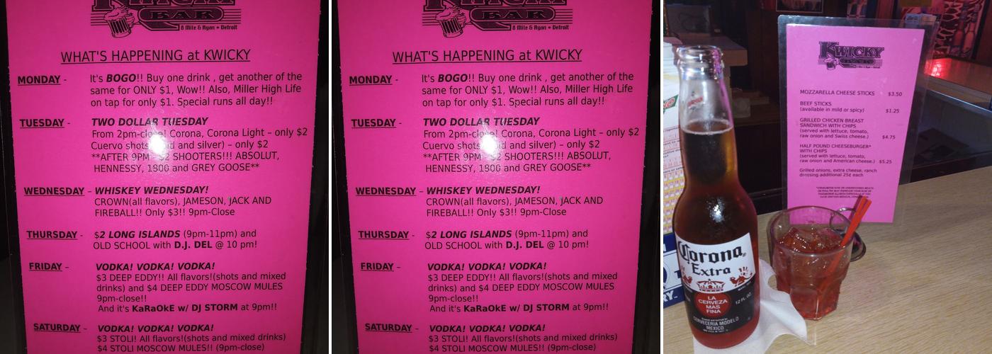 Kwicky Bar Menu