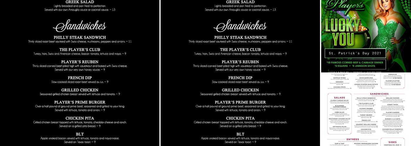 Players Gentlemen's Club Menu