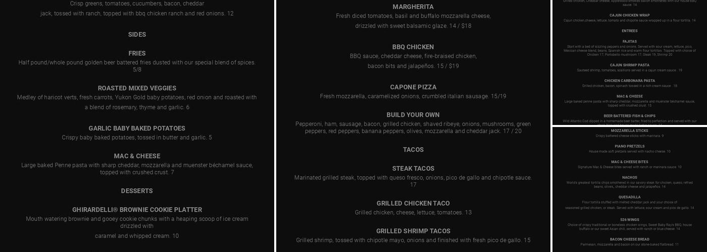 Tequila Blue Nightclub Menu