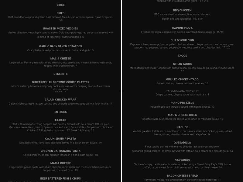 Tequila Blue Nightclub Menu