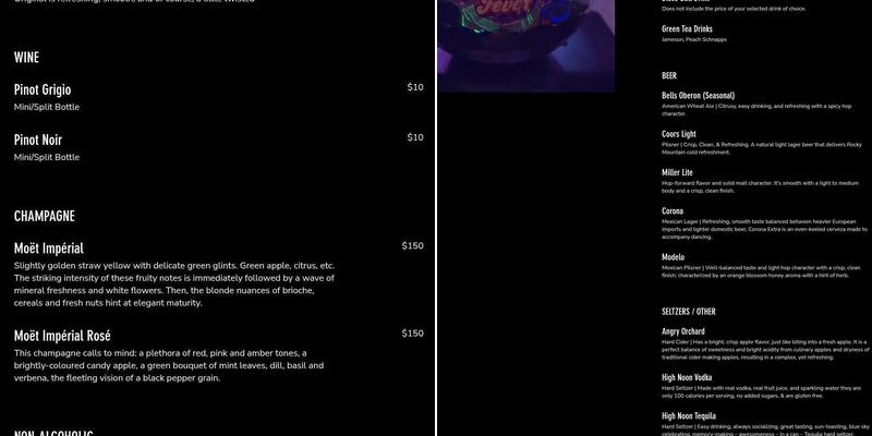 Boogie Fever Cafe & Disco Menu