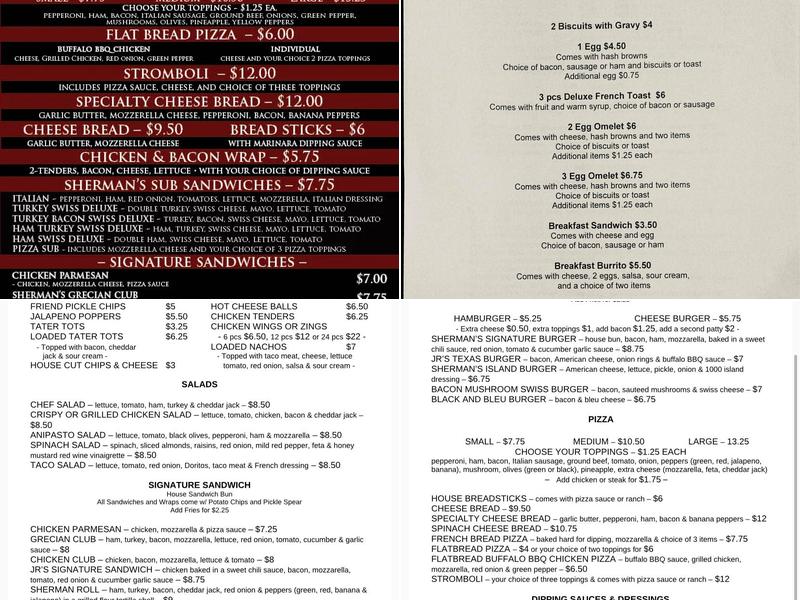 Sherman's Lounge Menu