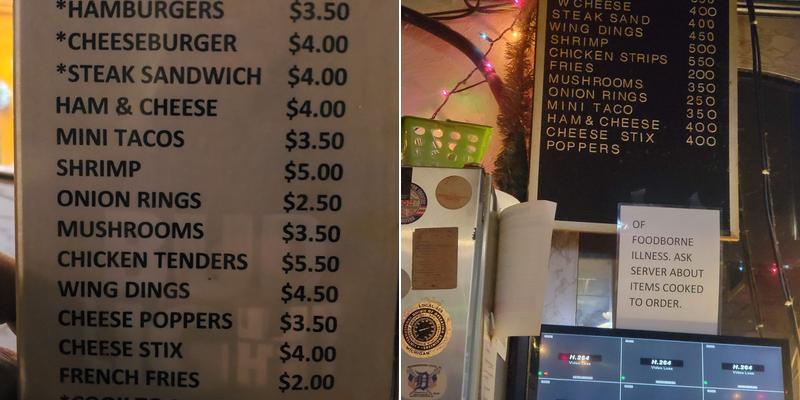 Joe & Joe's Bar Menu