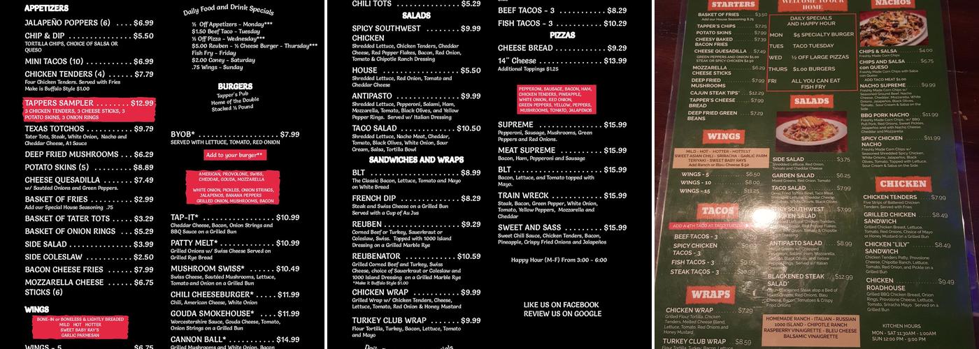 Tapper's Pub Menu