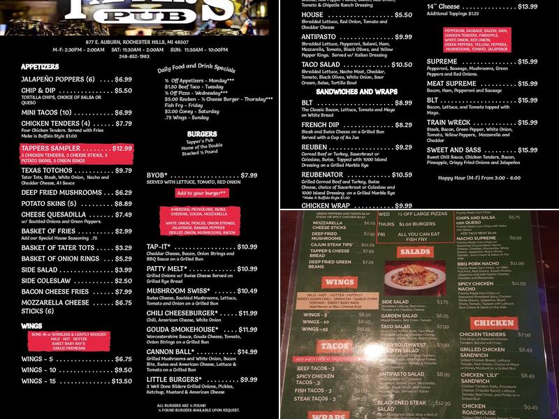 Tapper's Pub Menu