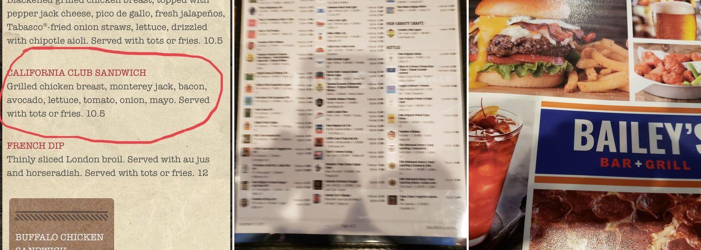 Bailey's Menu