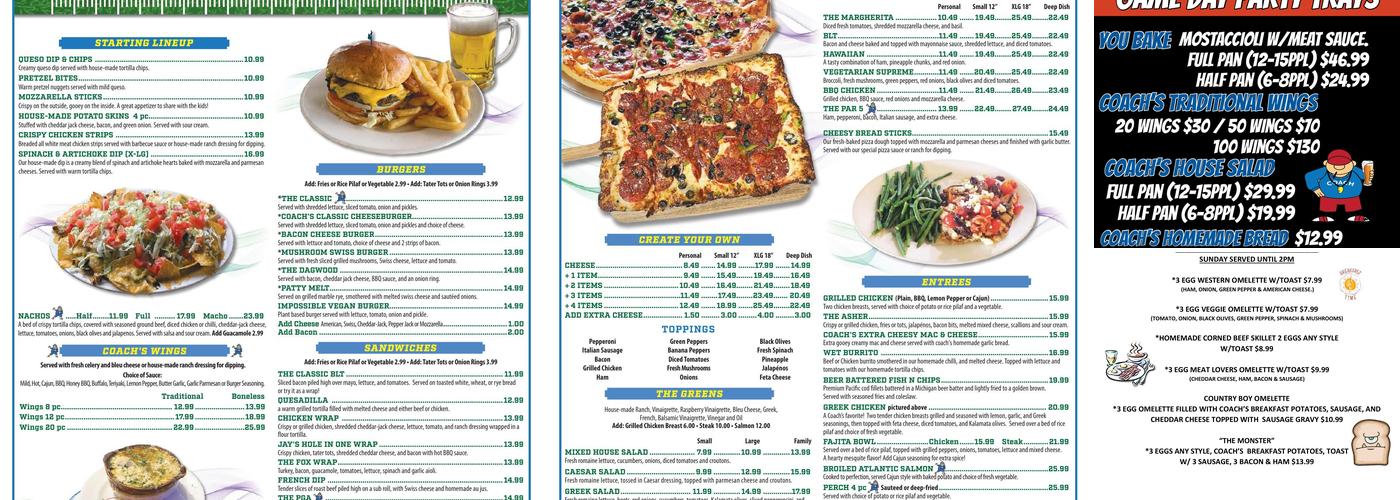 Coach's Corner of Livonia Menu