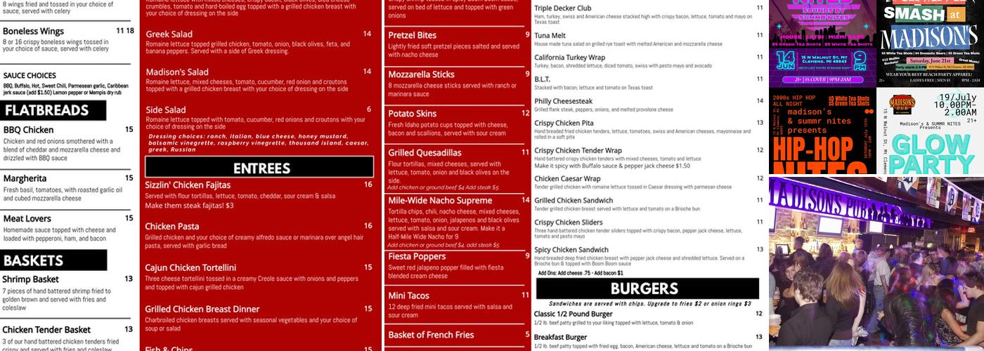 Madisons Pub Menu