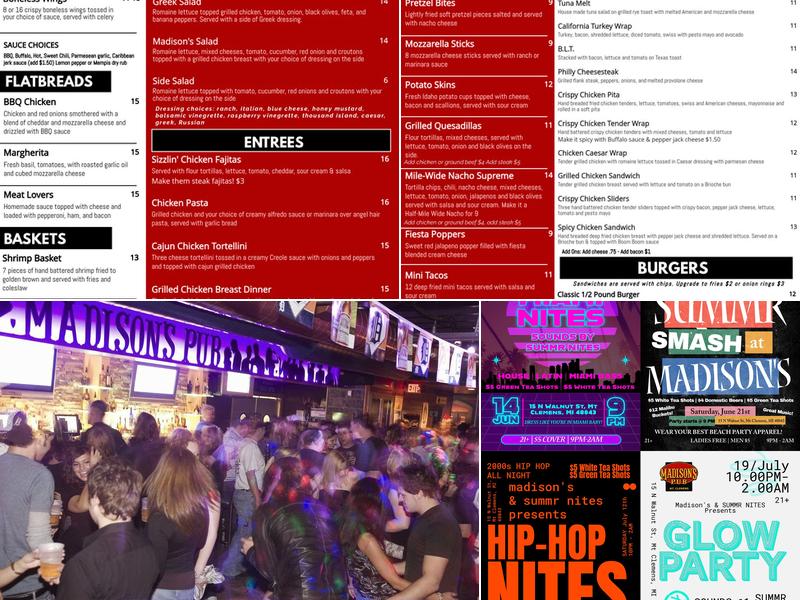 Madisons Pub Menu