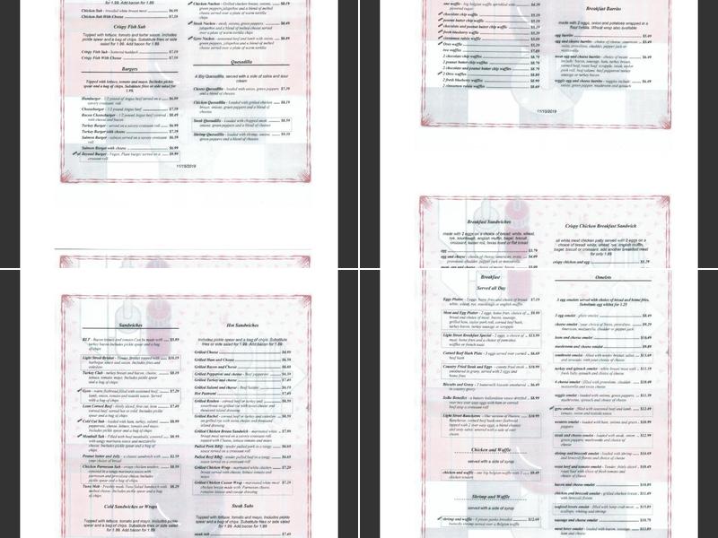 Light Street Cafe Menu