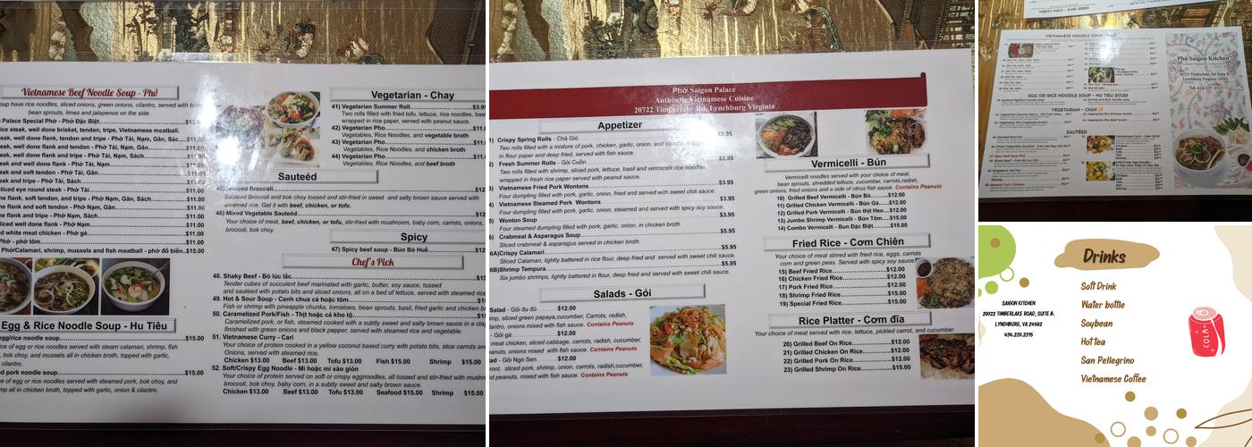 Pho Saigon Kitchen Menu