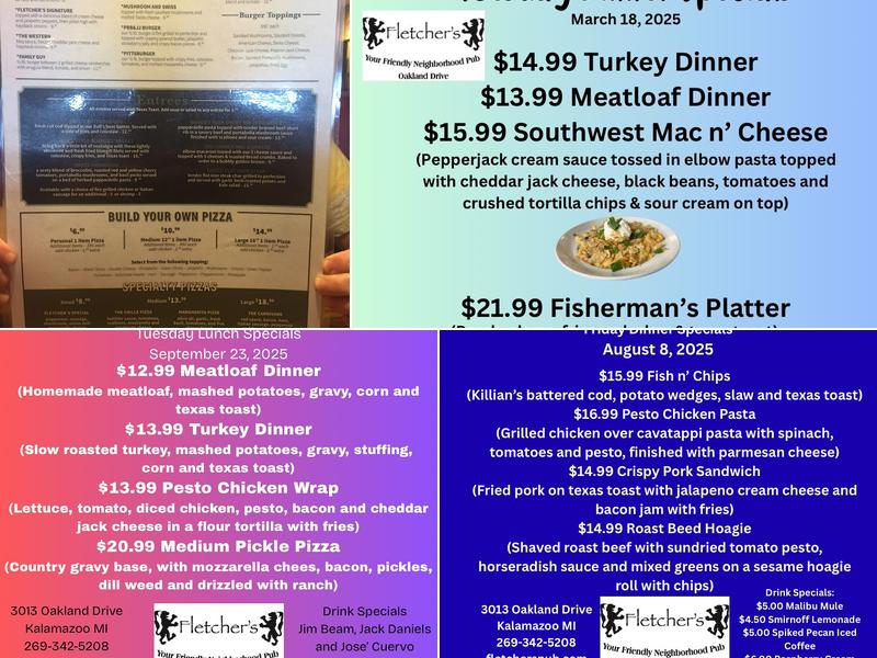 Fletcher's Pub Oakland Drive Menu
