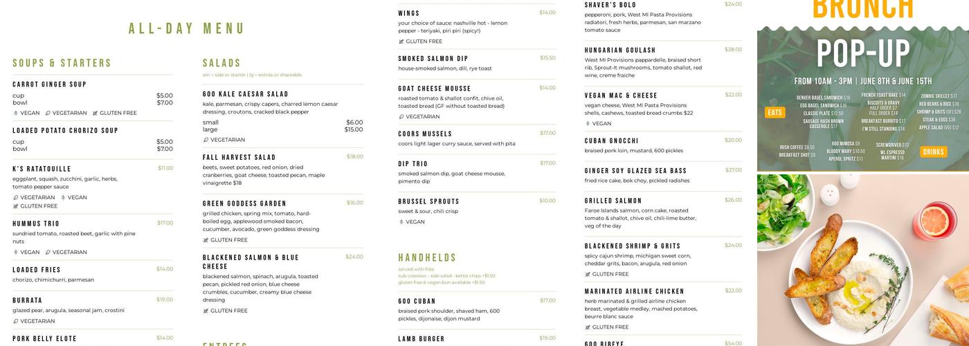 600 Kitchen and Bar Menu