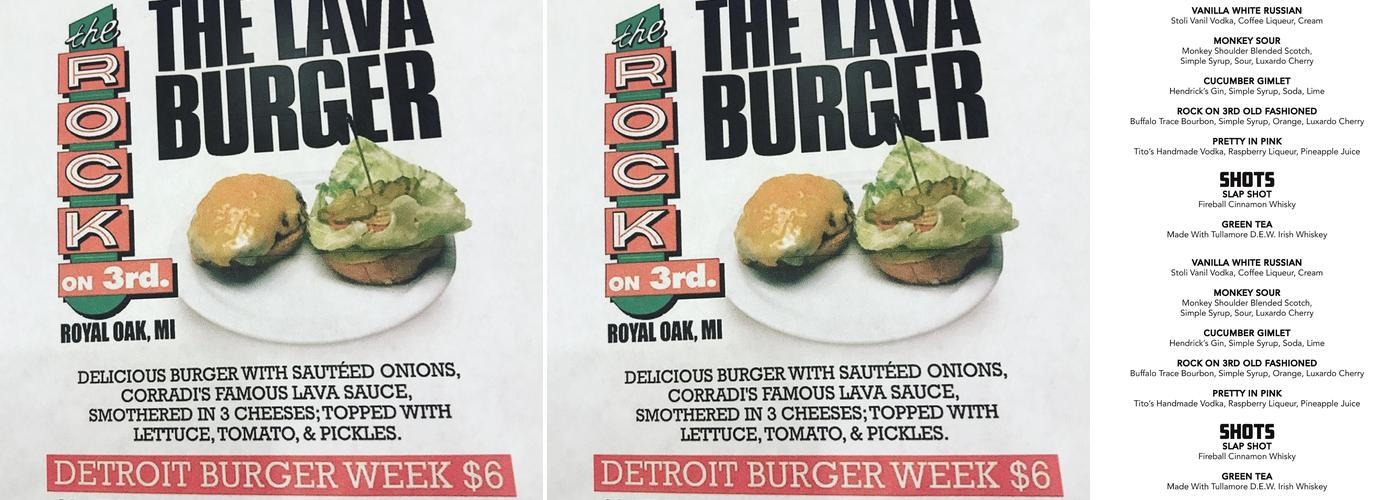 The Rock on 3rd Menu