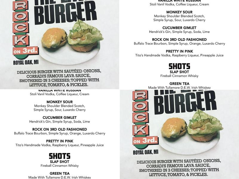 The Rock on 3rd Menu
