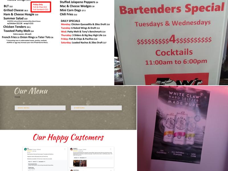 Tony's Sports Bar Menu