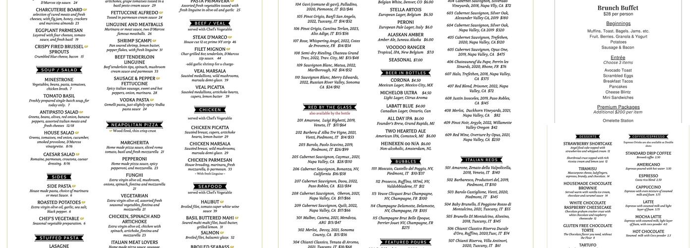 D'Marcos Italian Restaurant and Wine Bar Menu