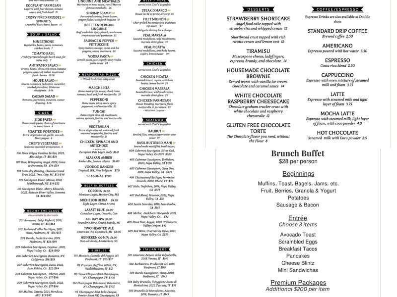 D'Marcos Italian Restaurant and Wine Bar Menu