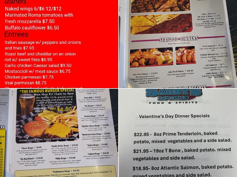 Sabby's Lounge Menu