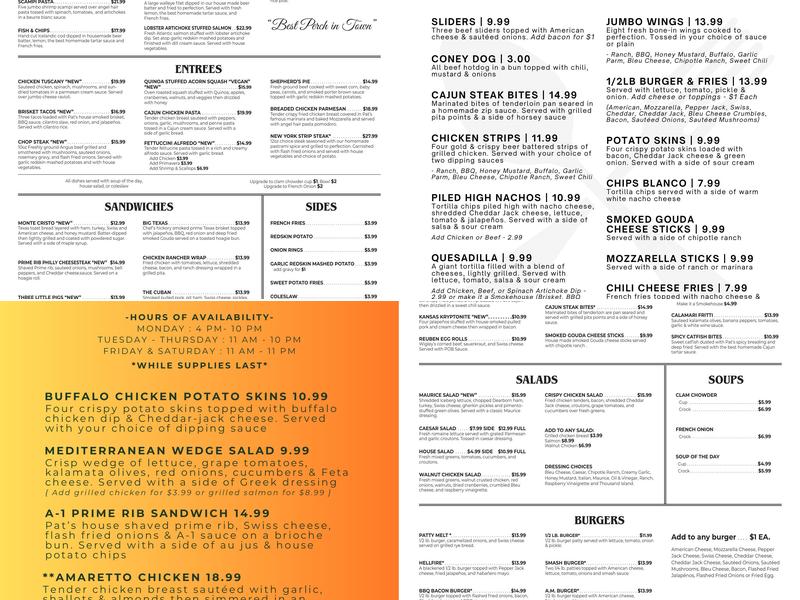 Pat O'Brien's Menu