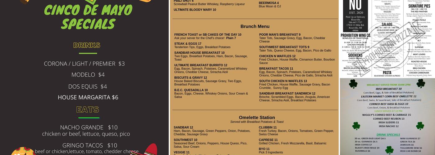 Sandbar Menu