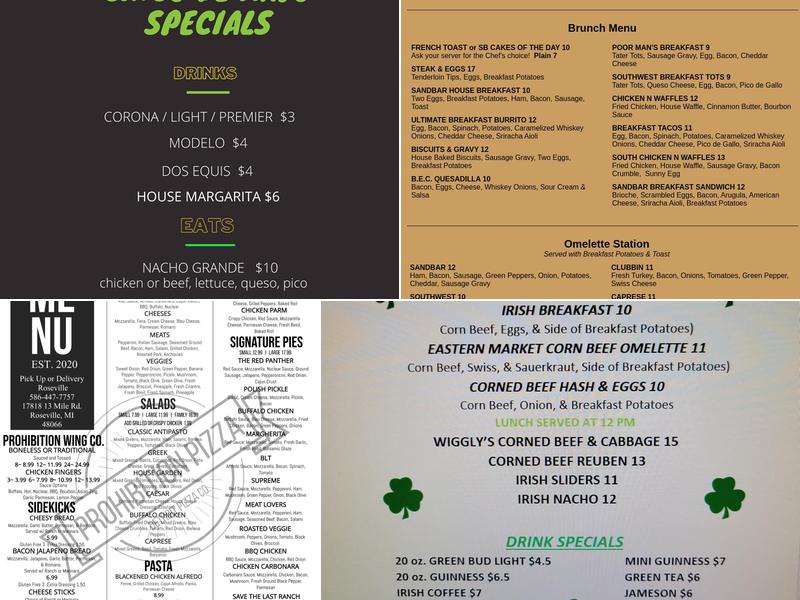 Sandbar Menu