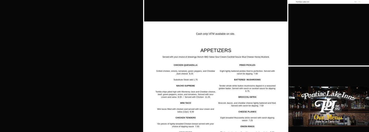 Pontiac Lake Inn Menu