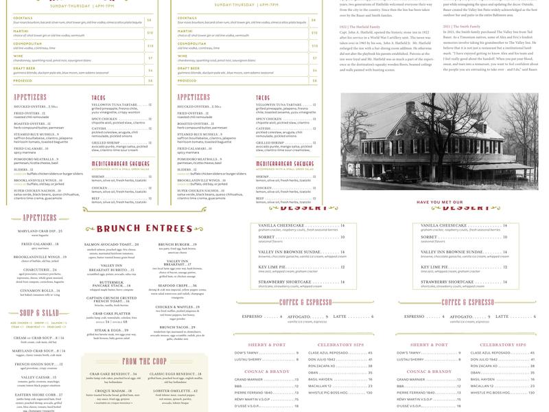 The Valley Inn Menu