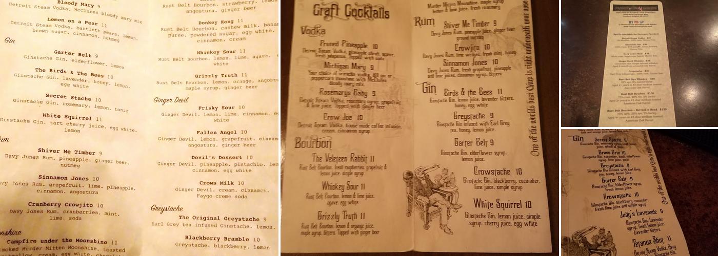 Rusted Crow Distillery Menu