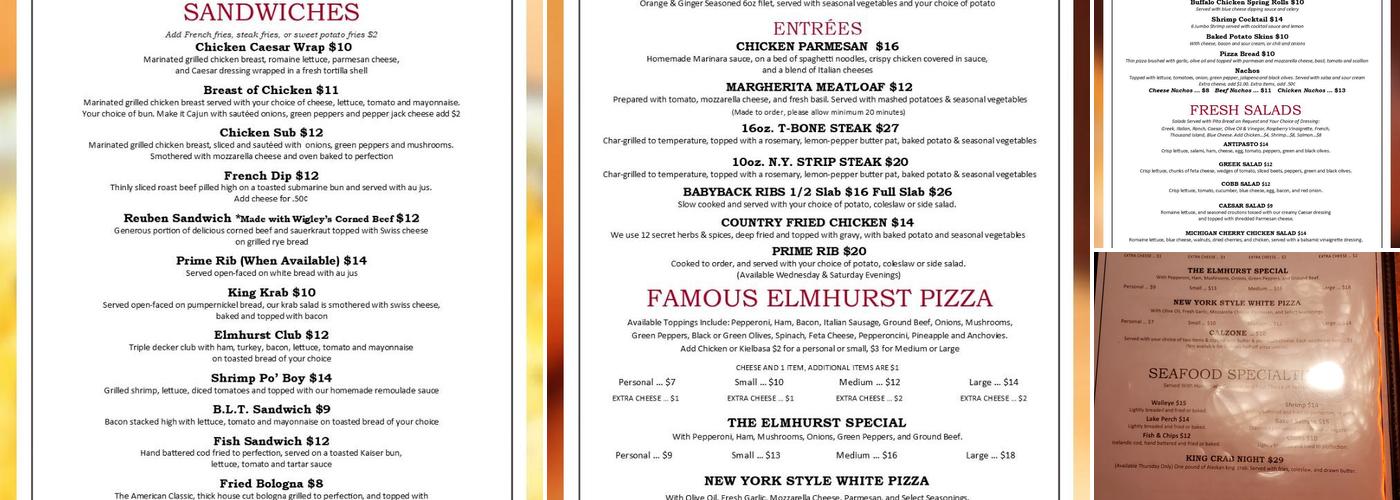 Elmhurst Tap Room Menu
