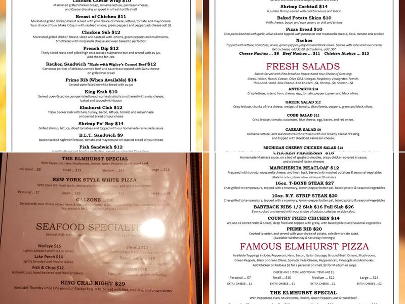 Elmhurst Tap Room Menu