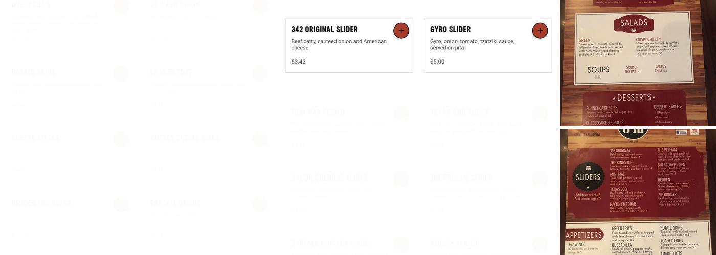 342 Bar & Grill Menu