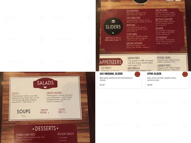 342 Bar & Grill Menu