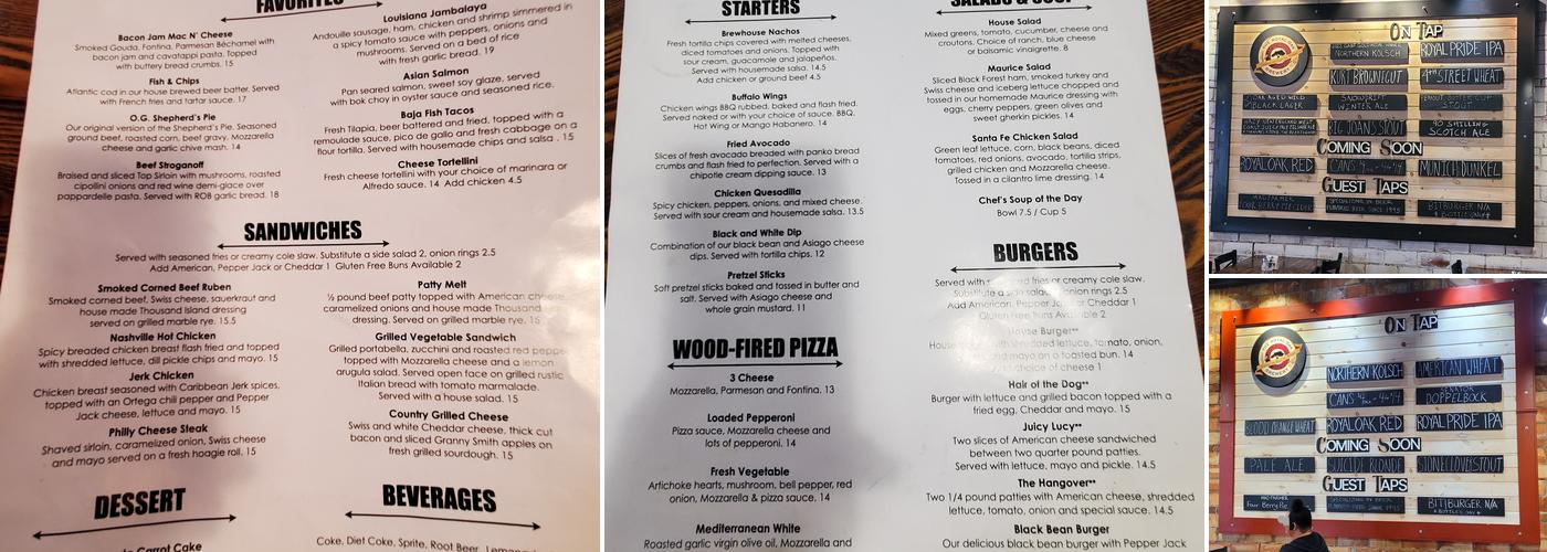 The Royal Oak Brewery Menu