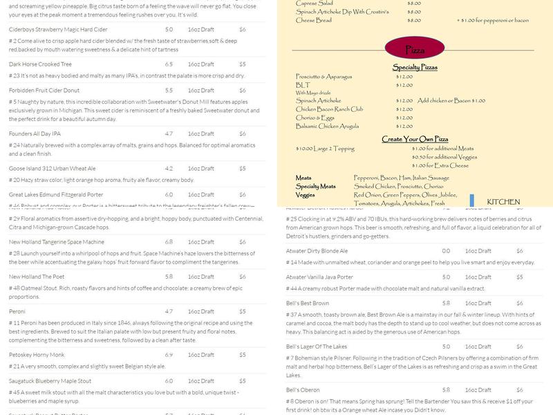 Woody O'Brien's Menu