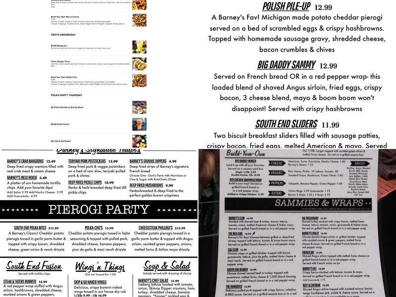 Barney's Bar & Grill Menu