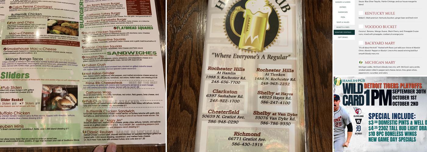 Hamlin Pub Menu