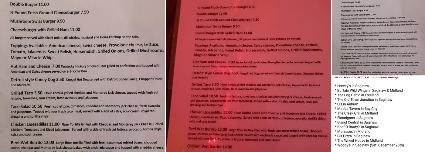 702 Bar Menu