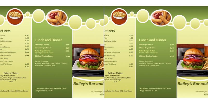 Bailey's Bar Menu