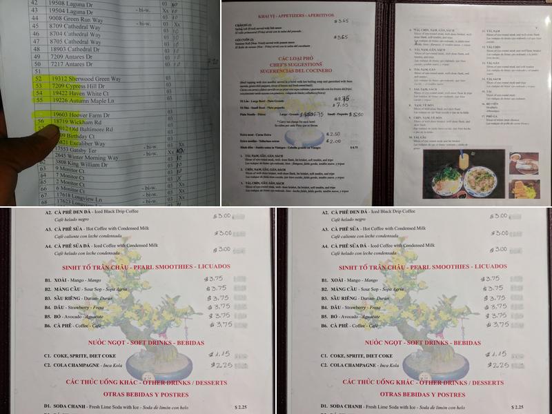 Phở 301 Menu