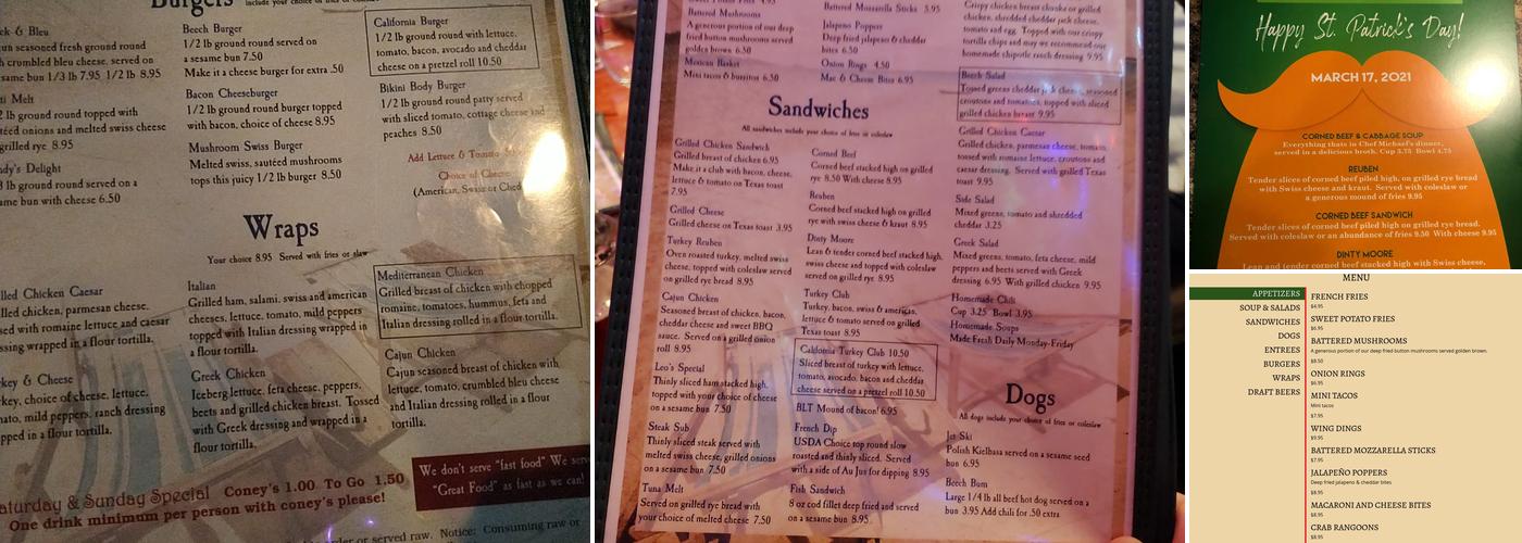 Sandy's by the Beech Menu