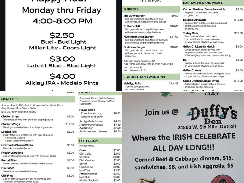 Duffy's Den Menu